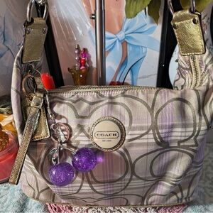 Coach Beige, Gold and Purple Hobo Bag